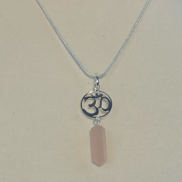 OM Rose Quartz Pendant Necklace - Picture 2 of 6